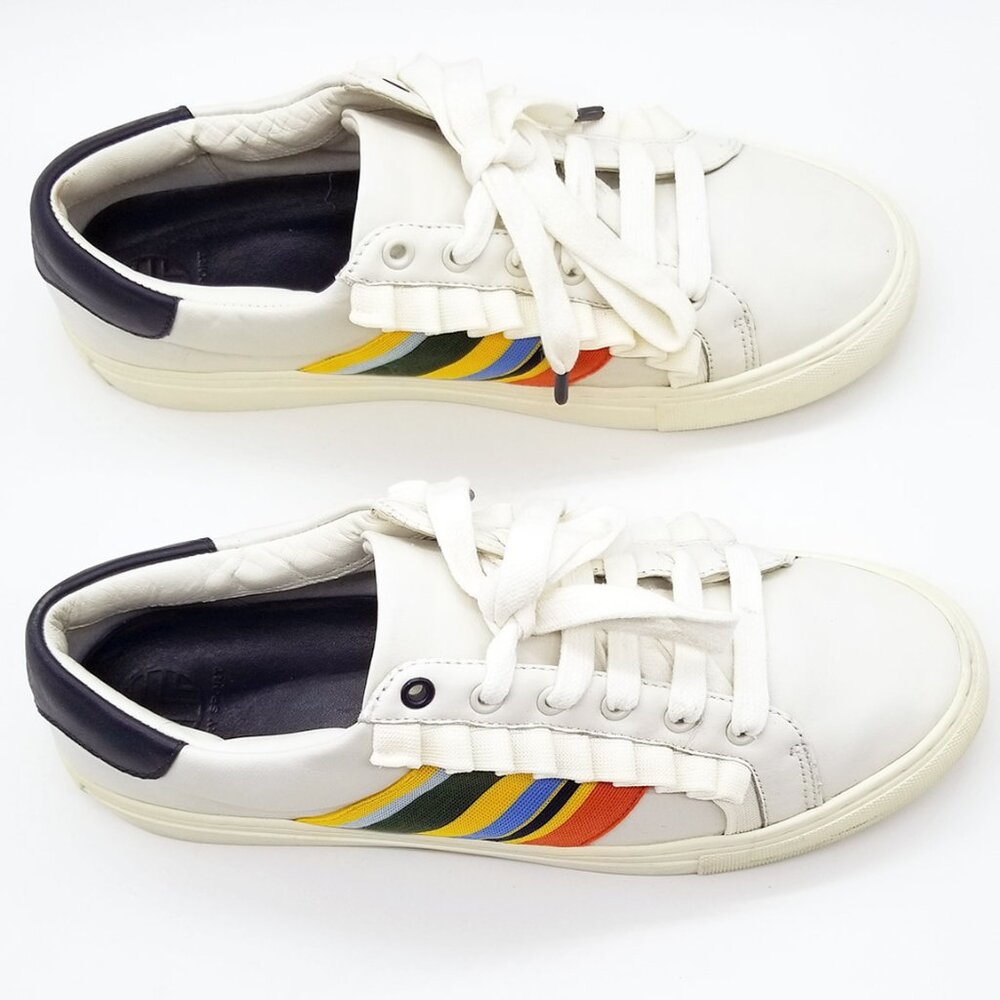 Tory Burch Sport Ruffled Rainbow Striped Leather Sneakers Size 9.5 Preppy $228 - Picture 9 of 16